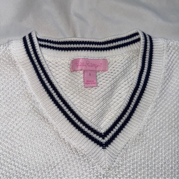 Lilly Pulitzer White Cotton V-Neck Sweater | Size S | Preppy Tennis Chic 🤍✨ - Picture 5 of 6